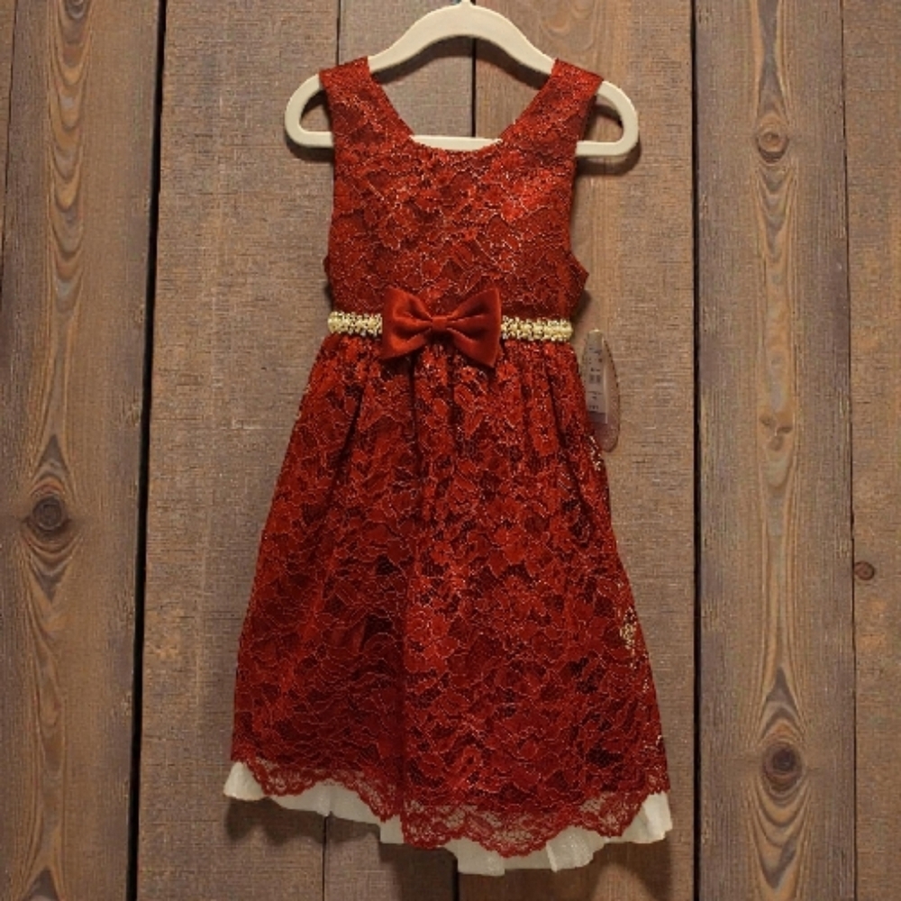 American Princess Burgundy Red Lace Dress with Bow